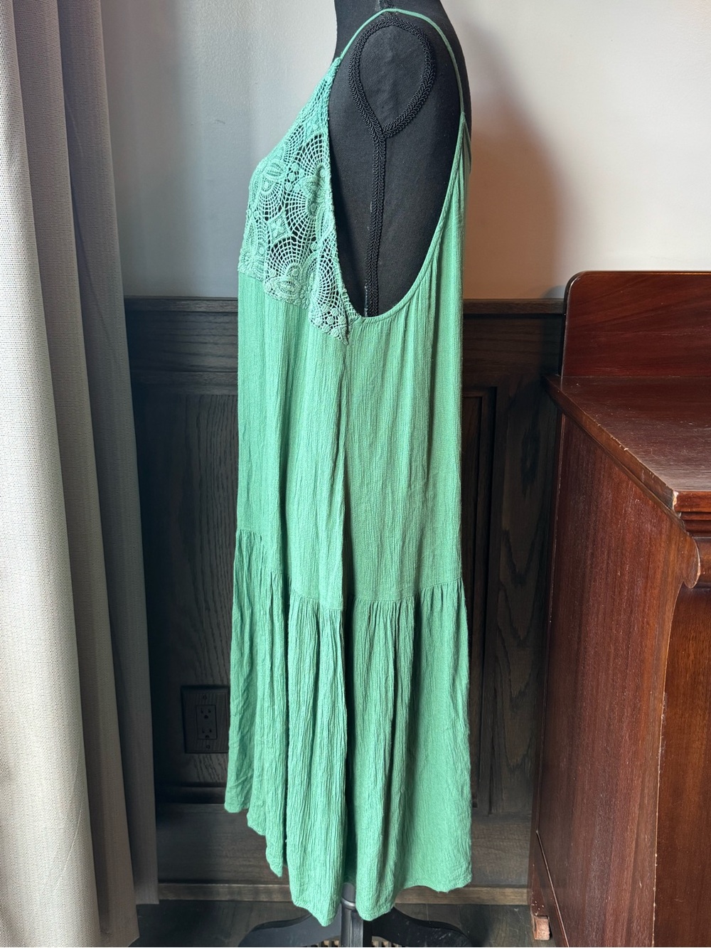 Myra bag Flowing Green Crochet-Detail boho Dress Large EUC - Picture 3 of 8